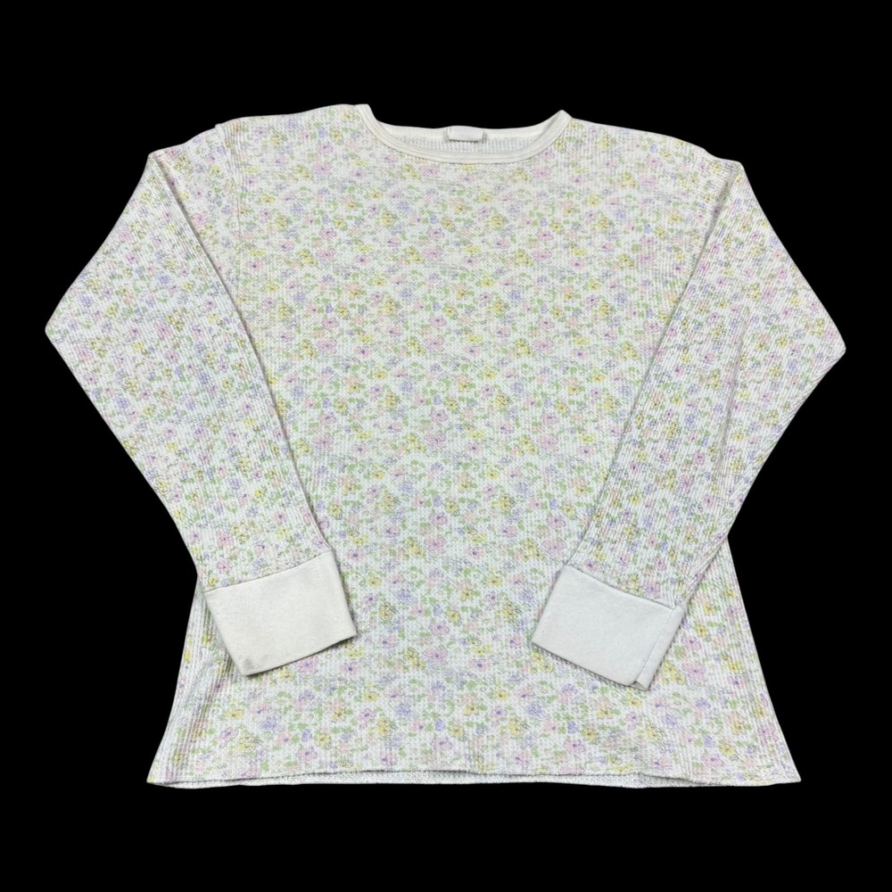 Vintage Floral Thermal Waffle Knit Long Sleeve Shirt Women's 3XL (Fits Small)